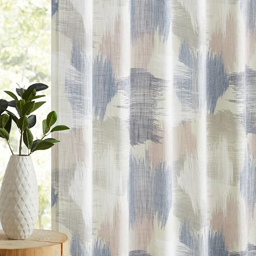 Kayne Studio Pink Blue Boho Abstract Rod Pocket Semi Sheer Curtains 63 Inch - color: Blue-rose Multi, size: 52"W x 63"L (Pack of 2)
