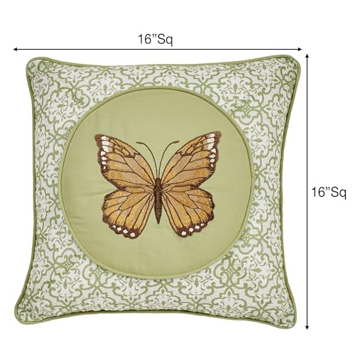 Touch of Class Butterfly Eden Embroidered Pillow, Moss Green, 16" Square - size: Pillow 16 Inches Square