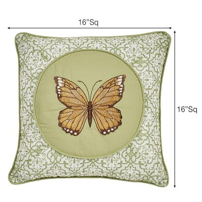 Touch of Class Butterfly Eden Embroidered Pillow, Moss Green, 16" Square - size: Pillow 16 Inches Square
