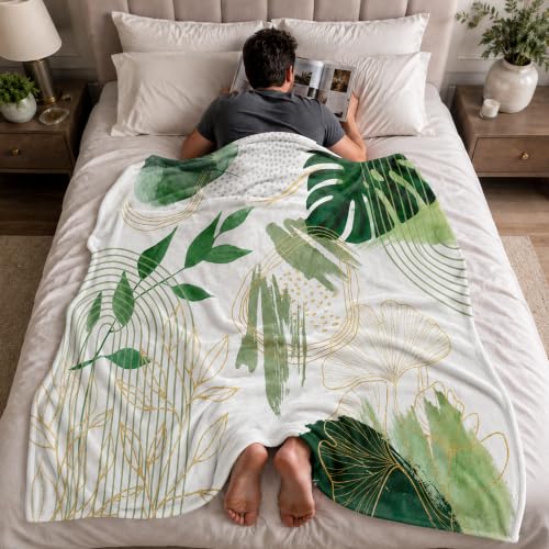 Sage Green Leaf Twin Blanket, 60x80 in - color: Green, size: 60"Wx80"L