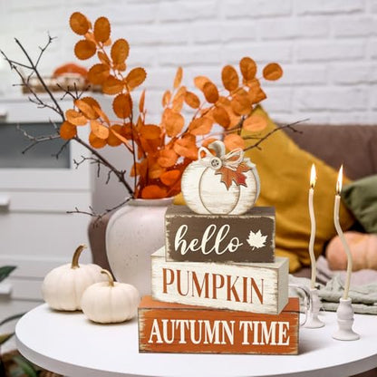 Yousoontic 4 Pcs Fall Pumpkin Maple Leaf Figurines, Rustic Farmhouse Decor - style: Autumn Pumpkin Maple Leaf