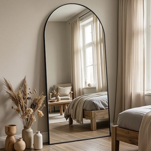 Antok 71" x 32" Arched Full Length Floor Mirror, Aluminum Frame, Black - color: Black, size: 71"L x 32"W