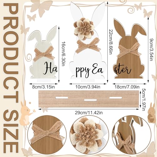 Colingmill 3 Pcs Easter Bunny Wood Centerpiece, Removable Base Burlap Bow