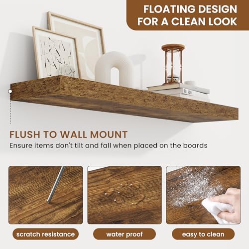 Floating Shelves for Wall, Wall Mounted Wood Shelves, Brown, Set of 2, 36in - color: Rustic Brown, size: 36"W x 6.5"D , 2 Pack