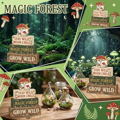 Britimes Tiered Tray Decor Set, 4 Pack, Wooden Table Sign, Mushroom - style: Mushroom