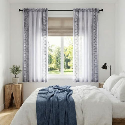 jinchan Floral Linen Sheer Boho Curtains 63 Inch Rod Pocket 2 Panels Gray - color: Boho Grey, size: 55"W x 63"L (Pack of 2)