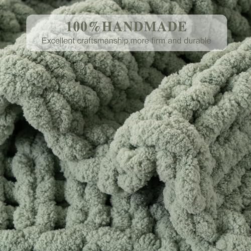 Chunky Knit Throw Blanket for Couch, Sage Green, 50"x60" - color: Sage Green