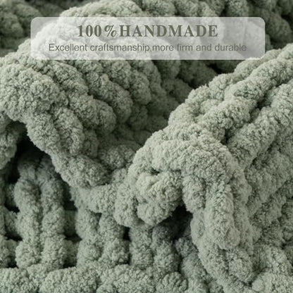 Chunky Knit Throw Blanket for Couch, Sage Green, 50"x60" - color: Sage Green
