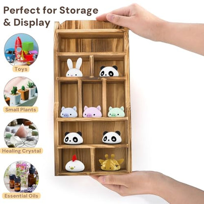 3 Pack Wood Shadow Box with 27 Compartment, 16" x 10" x 2.5" Rustic Cubby Display Shelf, Wall-Mounted Freestanding Floating Shelves, Decorative Collection Display for Figures, Curio