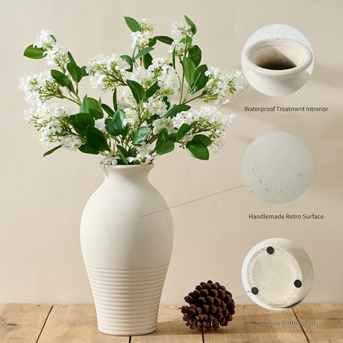 Ceramic Flower Vase Home Decor,11inches Large Farmhouse Table Vases - color: Off White-11inches