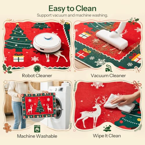 HOOBRO 2 x 3 Area Rugs Washable, Low Pile Soft Rug, Non-Slip Backing - color: Red + Green, size: 2' x 3' (Rectangular)