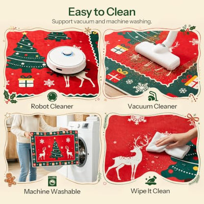 HOOBRO 2 x 3 Area Rugs Washable, Low Pile Soft Rug, Non-Slip Backing - color: Red + Green, size: 2' x 3' (Rectangular)
