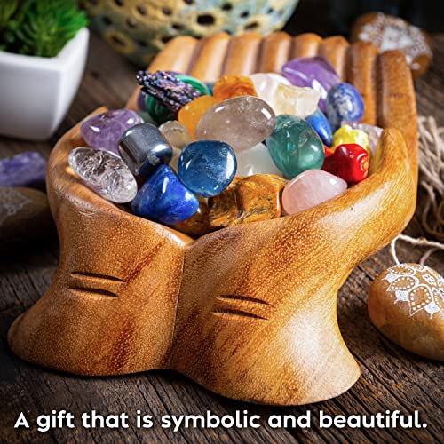 Wooden Hands Bowl, Crystal Display, Rock Display, Natural, Medium - color: Natural, size: M