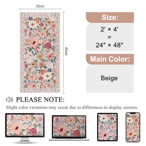 DUKINO 2x4 Entryway Rug, Floral Washable Kitchen Rugs Non Slip, Beige - color: Beige, size: 2' x 4' (Rectangular)