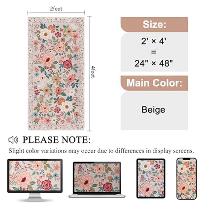 DUKINO 2x4 Entryway Rug, Floral Washable Kitchen Rugs Non Slip, Beige - color: Beige, size: 2' x 4' (Rectangular)