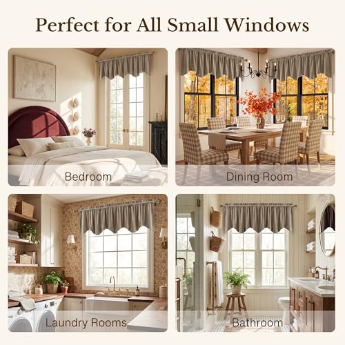 StangH Camel Beige Scalloped Valance Curtains 52x18 Inch, 1 Panel - color: Camel Beige, size: 52"W x 18"L (Pack of 1)