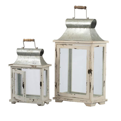 Rustic Wooden Candle Lanterns - Set of Two, Decorative Hurricane Lantern Holders for Indoor Outdoor Use - Home, Garden, Wedding Decor