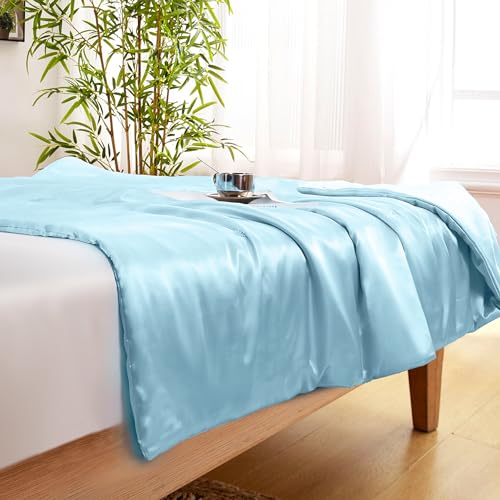 Vonty Baby Blue Satin Throw Blanket 50x60In, Cooling Silky Wrinkle-Free - color: Baby Blue, size: 50" x 60"