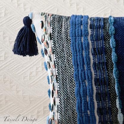 Kevin Textile Boho Tufted 14x20 Inch Lumbar Pillow Cover 1 Pack, Blue - color: Blue, size: 20" x 14" (Pack of 1)