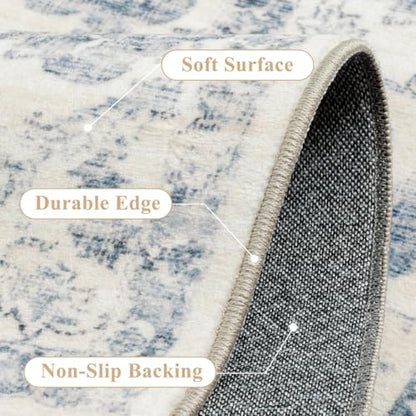 Washable Neutral Blue Kitchen Runner Rug Set of 3 - color: Neutral | Blue, size: 20"x32"+20"x48"+20"x59"
