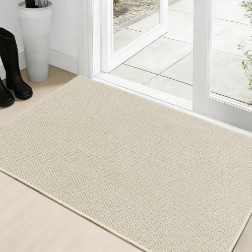 Dirt Trapping Door Mat 20"x32", Off White Faux Jute Entryway Rug - color: White, size: 1'8" x 2'8" (Rectangular)