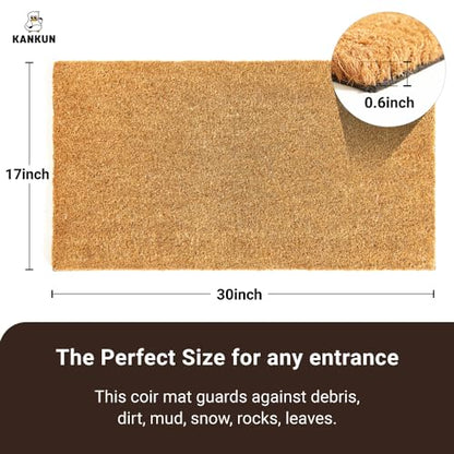 KANKUN Coco Coir Door Mat with Heavy Duty Backing, Welcome Doormat (17" x 30"), Doormat Entrance (Plain - 2Pack) - color: Plain - 2pack