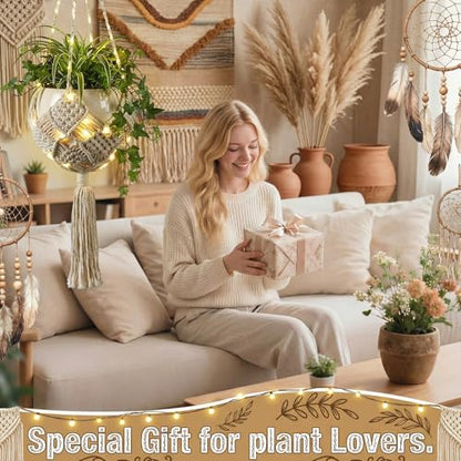 3 Sets Macrame Plant Hanger Kit Crochet Plant Hangers with Lights and Hooks