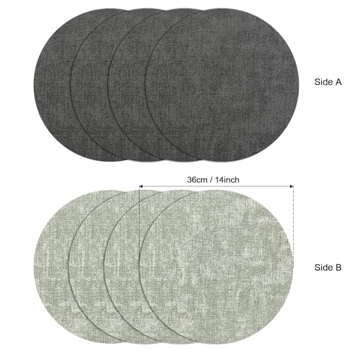 Myir JUN 14" Round Placemats Set of 4, Reversible Dual-Color Place Mats - color: Gray Grass Green