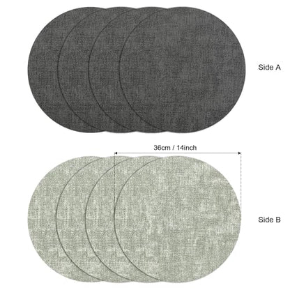 Myir JUN 14" Round Placemats Set of 4, Reversible Dual-Color Place Mats - color: Gray Grass Green