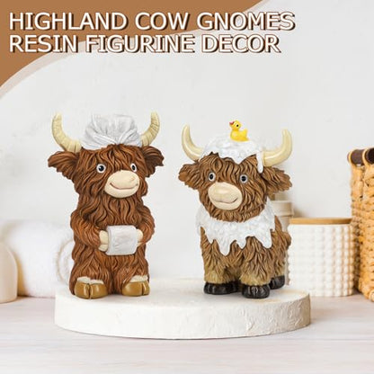 2 Pcs Resin Highland Cow Bathroom Figurines Decor, Bathroom Style - style: Bathroom
