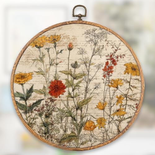 Vintage Landscape Wildflower Round Wall Art Flower Floral Wall Art Decor - color: flowers 0606