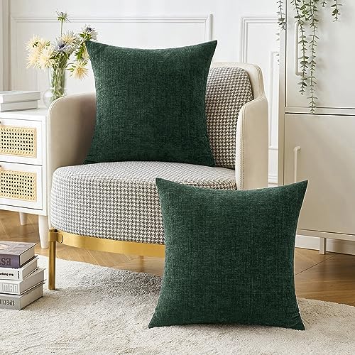 MIULEE Soft Chenille Throw Pillow Covers Green 16x16 Inch Pack of 2 - color: Green, size: 16" x 16" (Pack of 2)