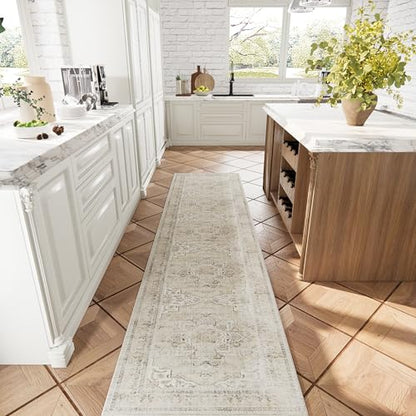 Washable Kitchen Rug Runners for Hallways: 2'x 10' Long Runner Rug Non Slip - color: Beige White and Black, size: 2' x 10' (Rectangular)