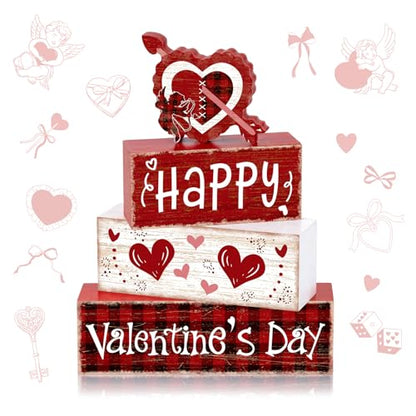 Britimes Tiered Tray Decor Set, 4 Pack, Wooden Table Sign, Heart Farmhouse - style: Cupid of Love Valentine
