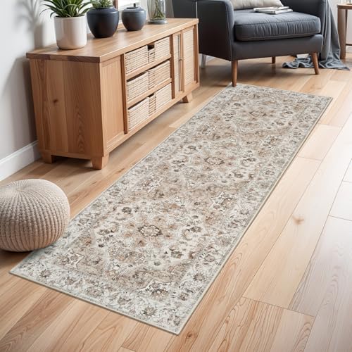 Washable Hallway Runner Rug 2x6: Non Slip Runner Rugs with Rubber Backing - color: Beige, size: 2' x 6' (Rectangular)
