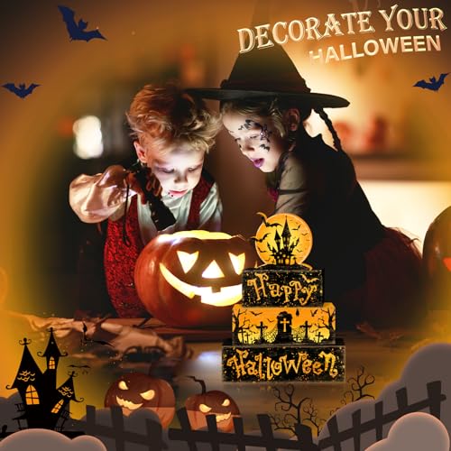 Britimes Halloween Rustic Tiered Tray Decor Set, 4 Pack, Wooden Table Sign - style: Haunted House