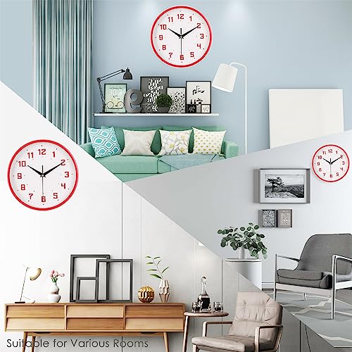Topkey Silent Round Wall Clock Kitchen 9 Inch Modern Style Non-Ticking Decorative Bedroom Office Study Room Kitchen Wall Clock-Red - color: Red