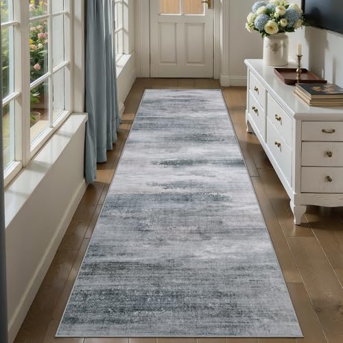 Tangsoo Abstract 2.6x8 Washable Runner Rug for Hallways,Non Slip Runner Rug - color: Ash Grey, size: 2'6" X 8' (Runner)