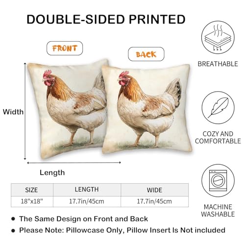 Sheep Chicken Throw Pillow Covers 18x18 Set of 2 | Vintage Farm Animal Decorative Cushion Covers | Rustic Farmhouse Pillowcases for Couch Sofa Kitchen Living Room Country Home Decor - color: Chicken Sheep