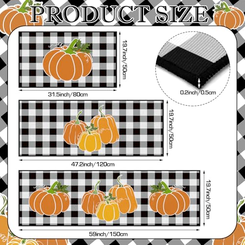Fourluoo 3 Pcs Fall Pumpkin Kitchen Rugs and Mats Buffalo Plaid - color: Pumpkin