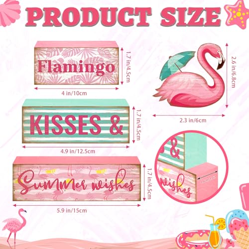 Britimes Tiered Tray Decor Set, 4 Pack, Wooden Table Sign, Summer Flamingo - style: Flamingo