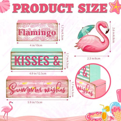 Britimes Tiered Tray Decor Set, 4 Pack, Wooden Table Sign, Summer Flamingo - style: Flamingo