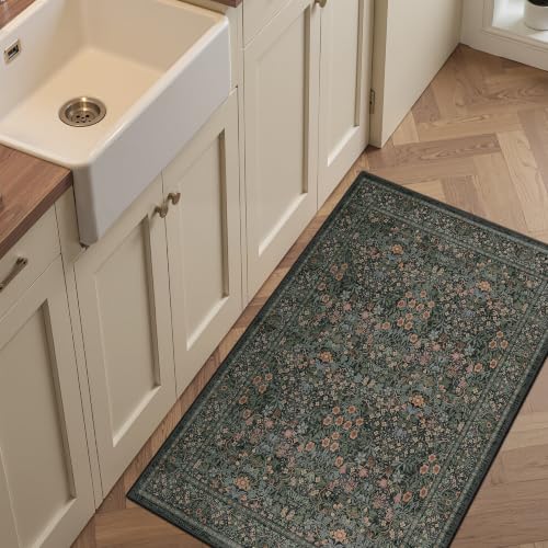2x3 Kitchen Rugs Floral Small Washable Entryway Rug Runner, Black - color: Black, size: 2' x 3' (Rectangular)