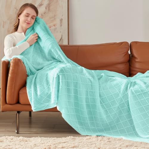inhand Mint Green Knitted Throw Blanket for Couch and Bed, 50"x60" - color: Mint Green, size: 50"x60"