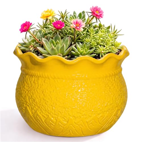 Indoor Planter 8 Inch, Ceramic Flower Pots for Herb Plants, Yellow - color: Yellow, size: 8 Inch