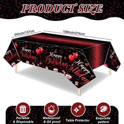 Tudomro 3 Pcs Plastic Happy Birthday Party Tablecloths,Black Red - color: Black Red