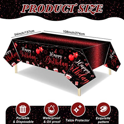 Tudomro 3 Pcs Plastic Happy Birthday Party Tablecloths,Black Red - color: Black Red