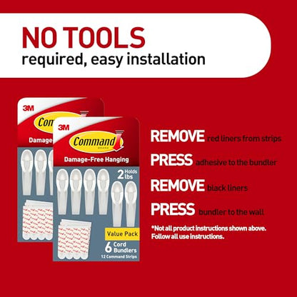 Command Plastic Cord Bundlers, Damage-Free Cable Organizer, No Tools Required, 12 Gray and 24 Adhesive Strips - size: 12 Cord Bundlers