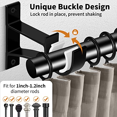 KOLAKO Curtain Rod Bracket, Curtain Rod Holder Hooks for 1 Inch Dia Rod - color: Black, size: Set of 4