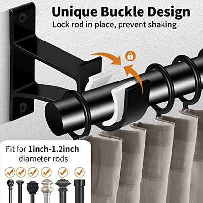 KOLAKO 8 Pack Curtain Rod Bracket, 1 Inch Heavy Duty Holder Black Drapery Single Hooks for Wall - color: Black, size: Set of 8